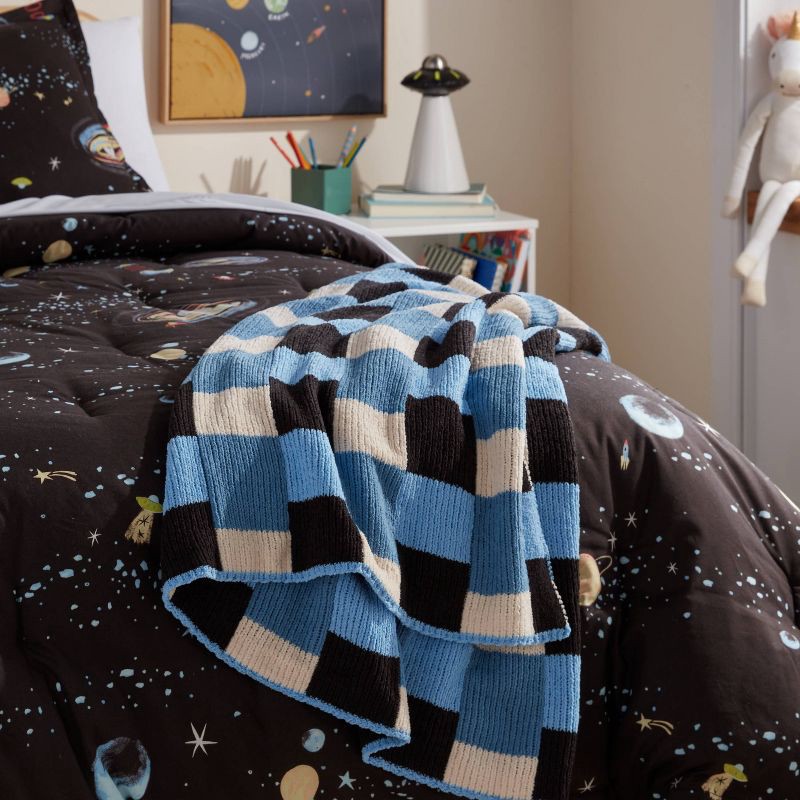 slide 2 of 3, Plaid Kids' Throw Blanket Blue/Black - Pillowfort™, 1 ct