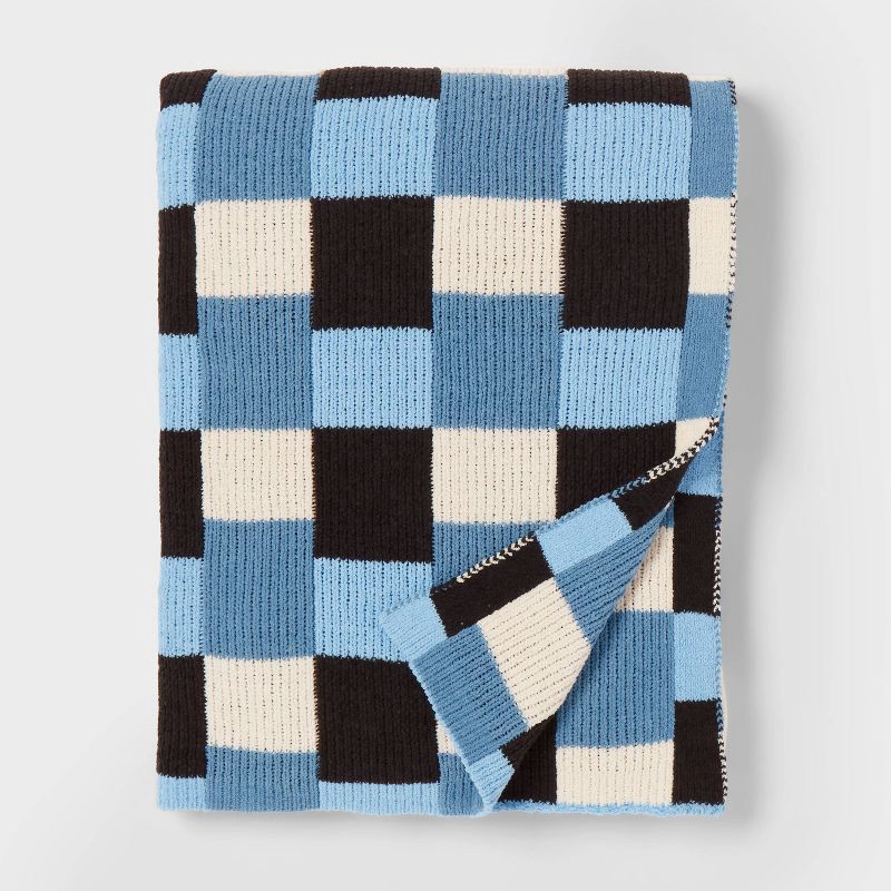 slide 1 of 3, Plaid Kids' Throw Blanket Blue/Black - Pillowfort™, 1 ct