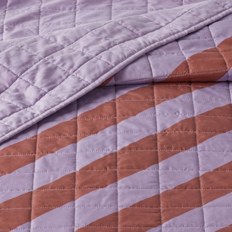 slide 3 of 3, Full/Queen Striped Kids' Quilt Purple/Brown - Pillowfort™, 1 ct