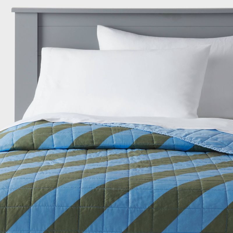 slide 1 of 3, Twin Striped Kids' Quilt Blue/Green - Pillowfort™, 1 ct