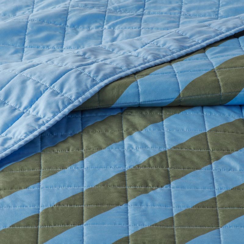slide 3 of 3, Full/Queen Striped Kids' Quilt Blue/Green - Pillowfort™, 1 ct