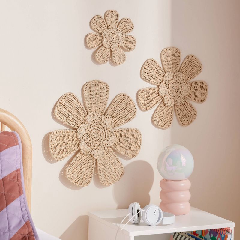 slide 2 of 4, 3pc Woven Flower Kids' Wall Décor Set - Pillowfort™, 3 ct