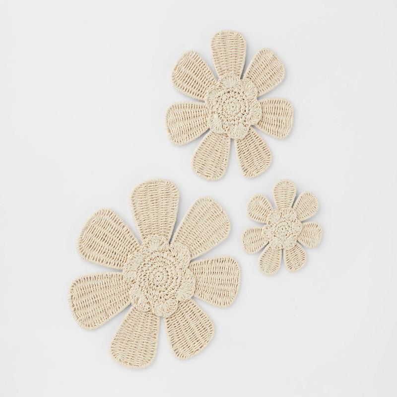 slide 3 of 4, 3pc Woven Flower Kids' Wall Décor Set - Pillowfort™, 3 ct