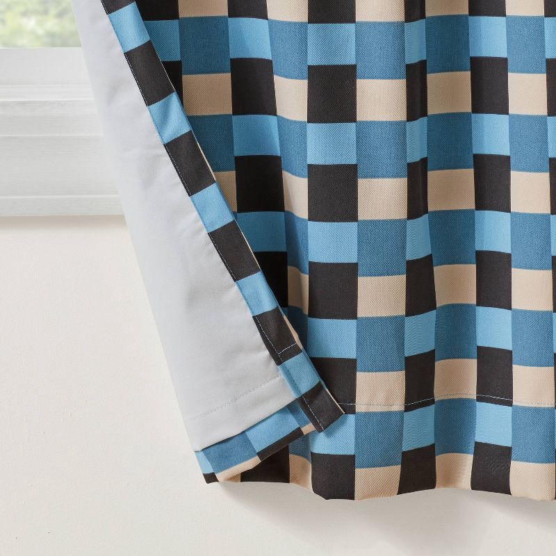 slide 4 of 5, 42"W x 84"L Checkered Blackout Window Curtain Panel Blue - Pillowfort™, 1 ct