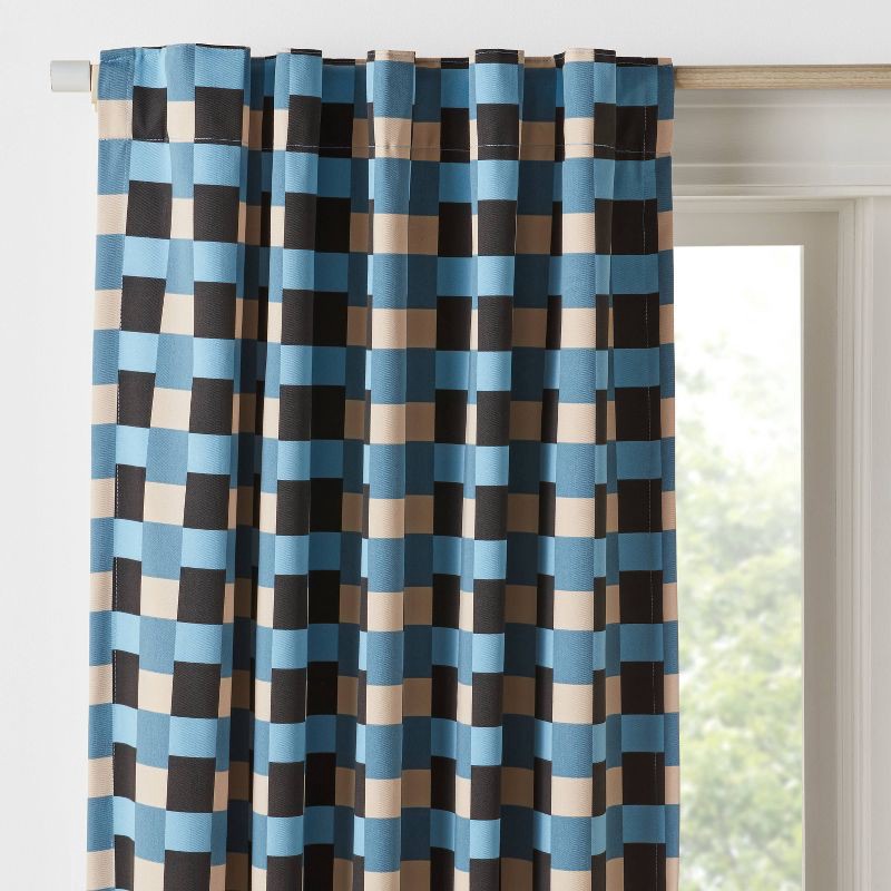 slide 1 of 5, 42"W x 84"L Checkered Blackout Window Curtain Panel Blue - Pillowfort™, 1 ct