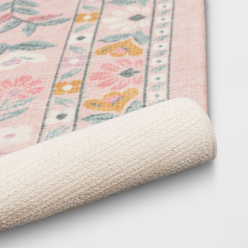 slide 4 of 4, 4'x5'6" Floral Kids' Rug Pink - Pillowfort™, 1 ct
