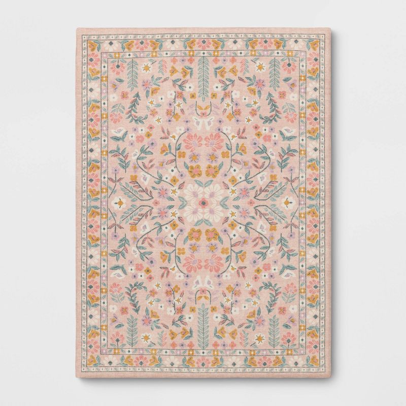 slide 1 of 4, 4'x5'6" Floral Kids' Rug Pink - Pillowfort™, 1 ct