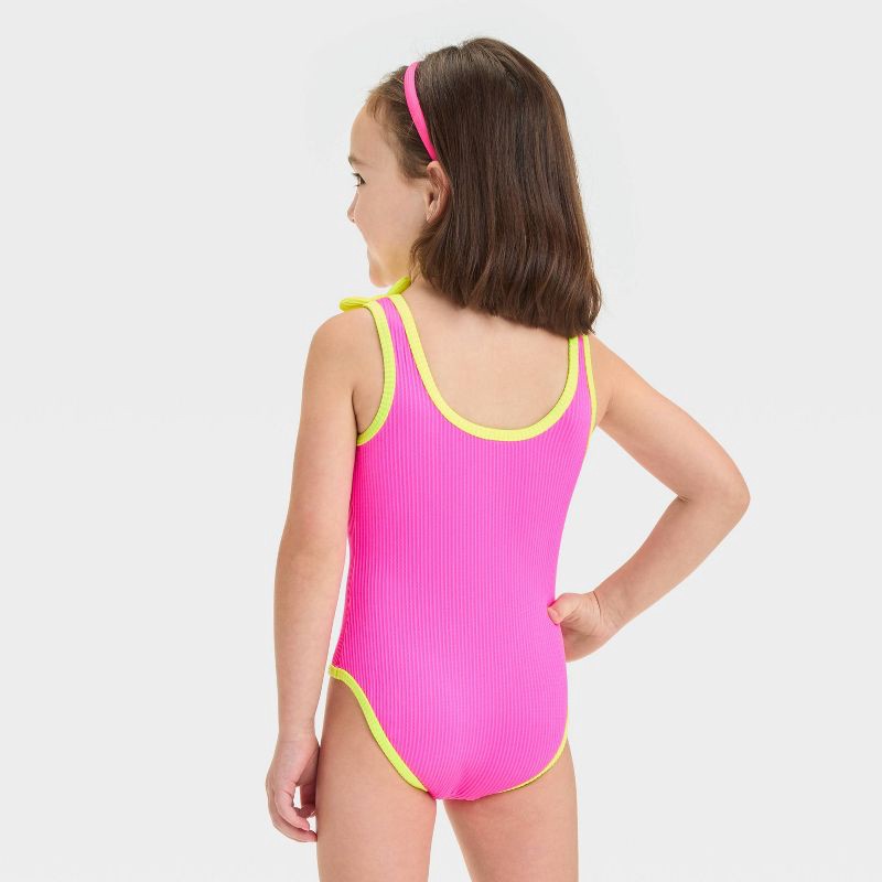 slide 2 of 3, Baby Girls' Solid Ribbed Value One Piece Swimsuit With Bow - Cat & Jack™ Pink 18M: UPF 50+, Recycled Polyester, Sleeveless, 1 ct