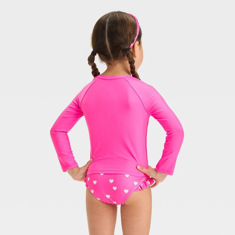 slide 2 of 3, Baby Girls' Long Sleeve Heart Printed Rash Guard Set - Cat & Jack™ Pink 18M: UPF 50+, Elastic Leg Openings, 1 ct
