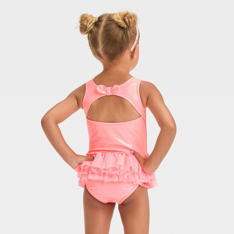 slide 2 of 3, Baby Girls' Solid Shiny Tutu One Piece Swimsuit - Cat & Jack™ Pink 12M: UPF 50+, Ruffles, Fit, 1 ct