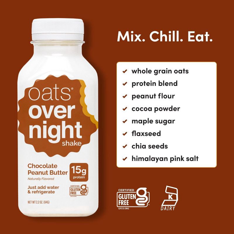 slide 5 of 7, Oats Overnight Chocolate Peanut Butter Breakfast Shake - 8.8oz/4ct, 8.8 oz, 4 ct