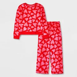 Girls' 2pc 'Hearts' Long Sleeve Cozy Pajama Set - Cat & Jack™ Pink M