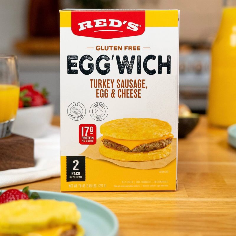 slide 3 of 9, Red's All Natural Frozen Gluten Free Turkey Sausage Egg'wich - 7.8oz/2ct, 7.8 oz, 2 ct