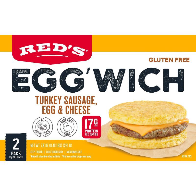 slide 1 of 9, Red's All Natural Frozen Gluten Free Turkey Sausage Egg'wich - 7.8oz/2ct, 7.8 oz, 2 ct