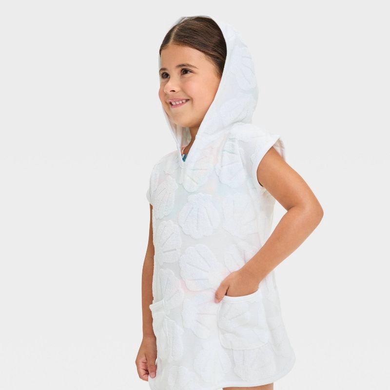slide 3 of 3, Baby Girls' Towel Terry Seashell Embossed Cover Up Dress - Cat & Jack™ White 12M: Front Pocket, Knit Loop Terry, 1 ct
