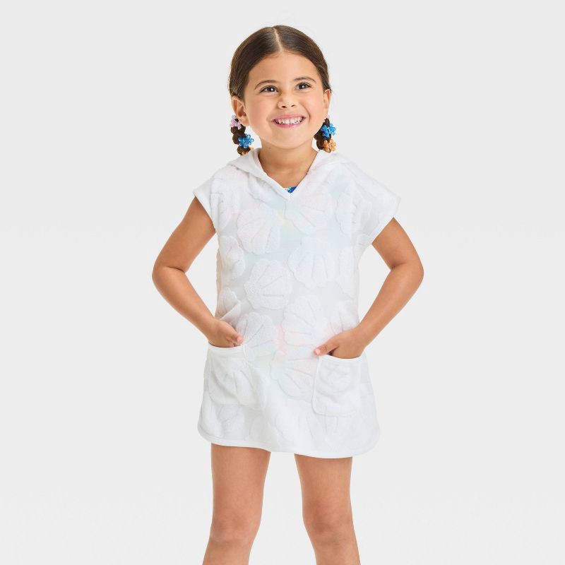 slide 1 of 3, Baby Girls' Towel Terry Seashell Embossed Cover Up Dress - Cat & Jack™ White 18M: Front Pocket, 1 ct