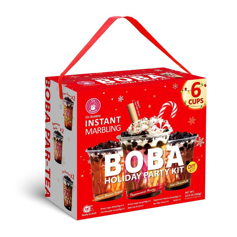 slide 1 of 5, O's Bubble Brown Sugar Peppermint and Hot Chocolate Flavored Holiday Party Boba Tea Kit - 12.9oz/6ct, 6 ct; 12.9 oz