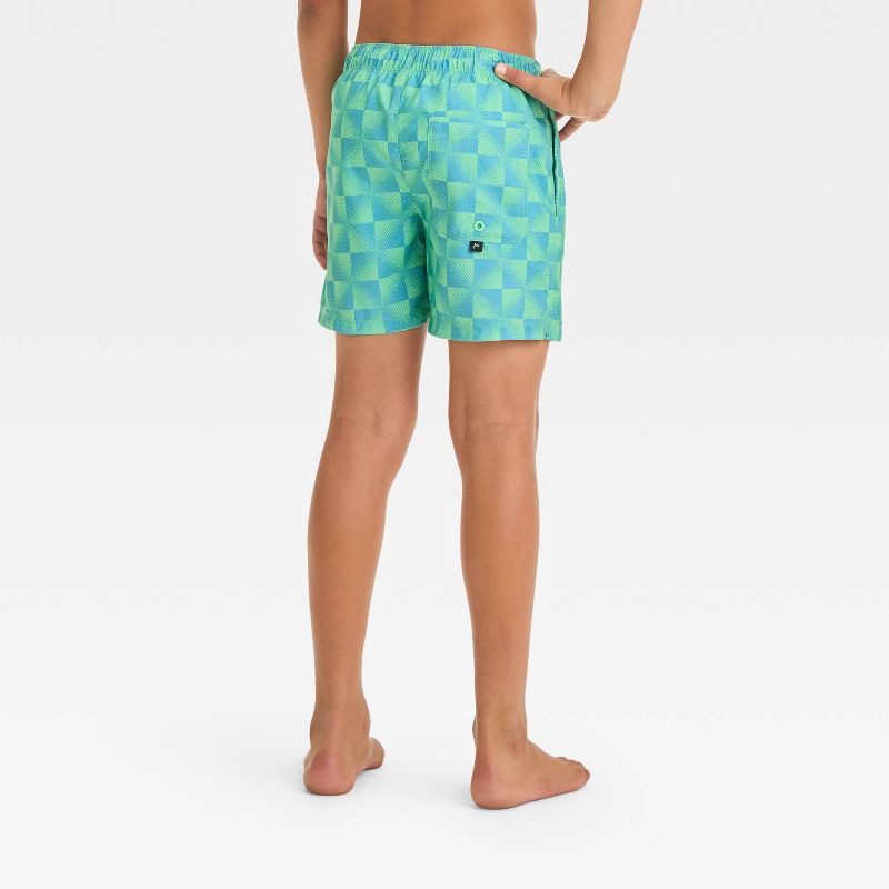 slide 2 of 3, Boys' Plaid Swim Shorts - art class™ Green S: Recycled Polyester, Built-in Boxer, Adjustable Waistband, 1 ct