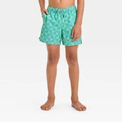 Boys' Plaid Swim Shorts - art class™ Green S: Recycled Polyester, Built-in Boxer, Adjustable Waistband