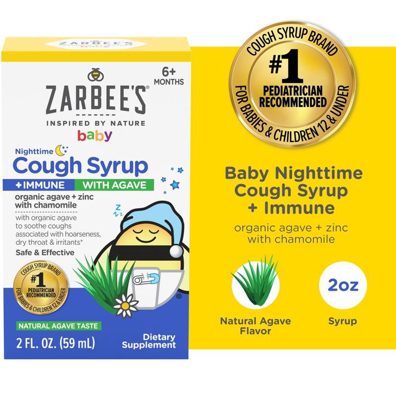 slide 10 of 12, Zarbee's Baby Cough Syrup and Immune with Agave Night Time - 2oz, 2 oz