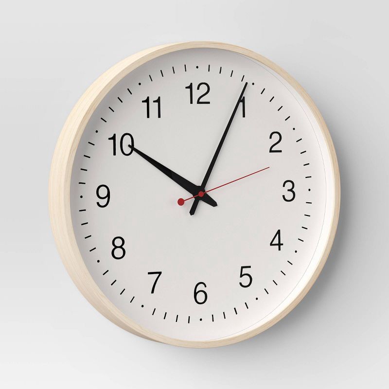 slide 3 of 3, 15.5" Schoolhouse Wall Clock Natural Wood Grain - Room Essentials™, 1 ct