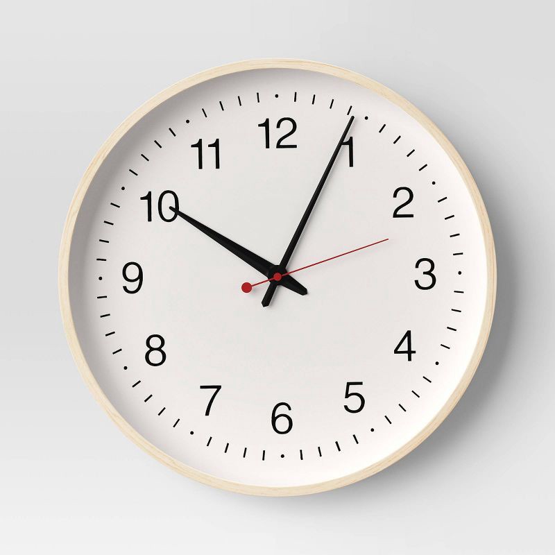 slide 1 of 3, 15.5" Schoolhouse Wall Clock Natural Wood Grain - Room Essentials™, 1 ct