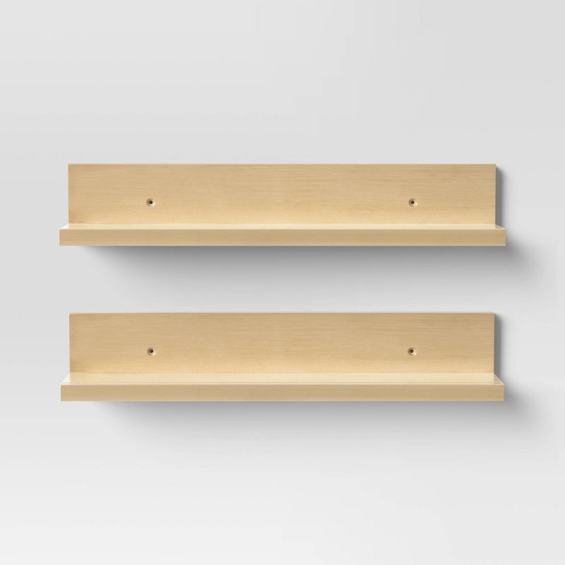 slide 3 of 3, 15" Wall Shelf Picture Ledge 2pk Natural - Room Essentials™, 2 ct