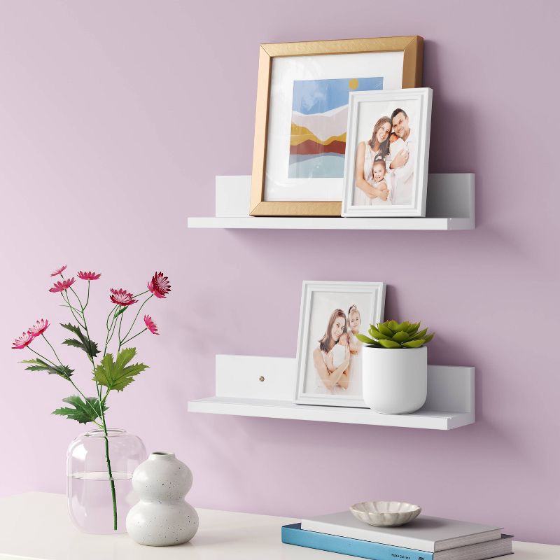 slide 2 of 3, 15" Wall Shelf Picture Ledge 2pk White - Room Essentials™, 2 ct