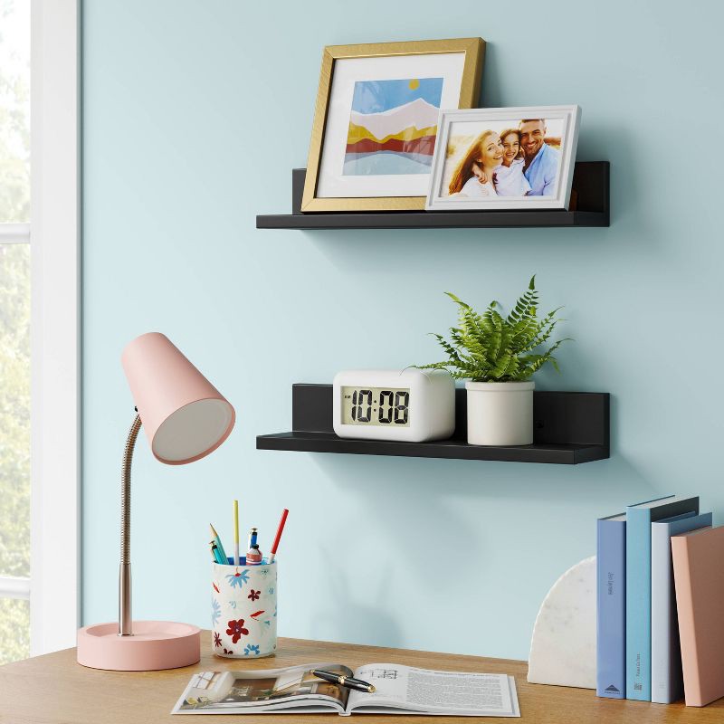 slide 2 of 3, 15" Wall Shelf Picture Ledge 2pk Black - Room Essentials™, 2 ct