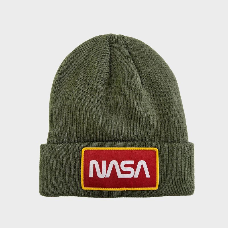 slide 1 of 3, Men's NASA Patch Beanie - Olive Green, 1 ct