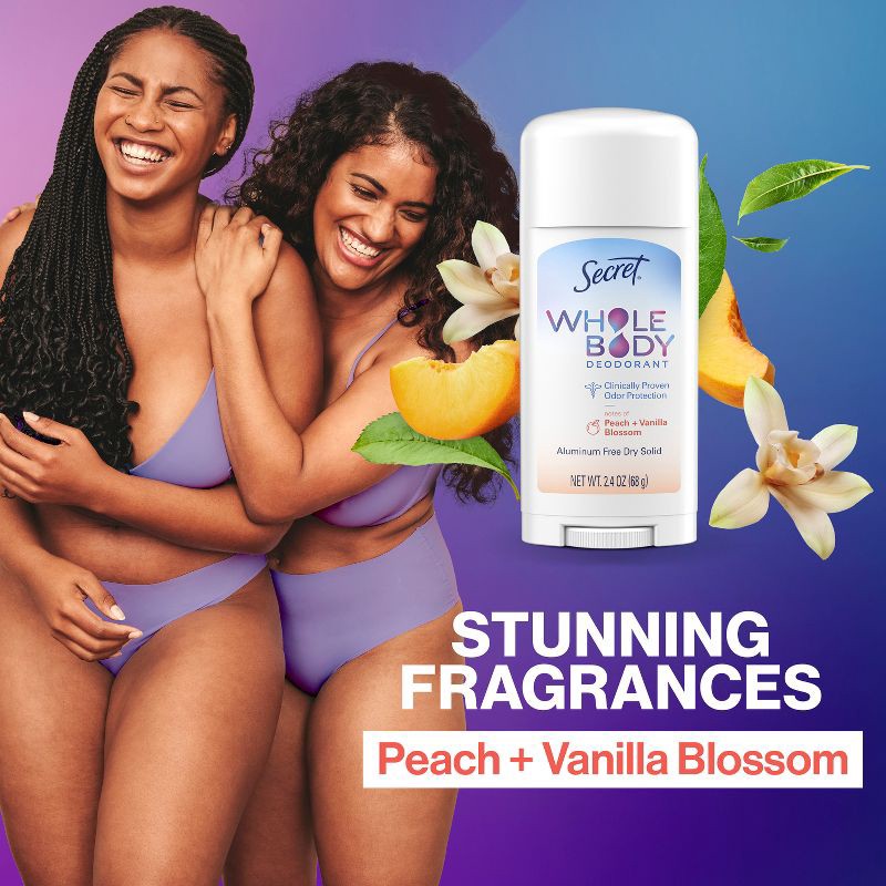 slide 5 of 12, Secret Whole Body Aluminum-Free Mini Deodorant - Travel Size - Peach & Vanilla - 0.5oz, 0.5 oz
