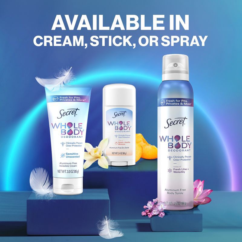 slide 11 of 12, Secret Whole Body Aluminum-Free Mini Deodorant - Travel Size - Peach & Vanilla - 0.5oz, 0.5 oz
