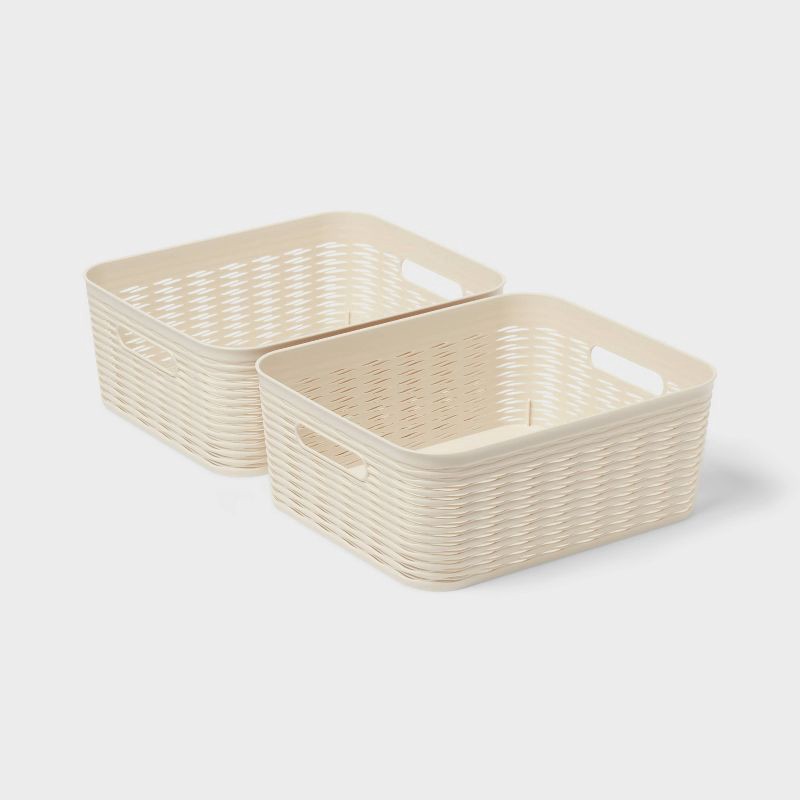 slide 1 of 4, 2pk Wave Medium Decorative Basket Cream - Brightroom™, 2 ct
