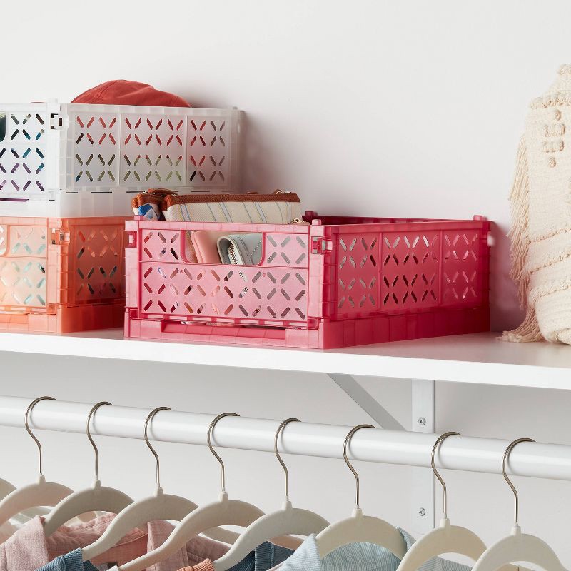 slide 2 of 3, Rectangular Plastic Foldable Medium Crate Pink - Brightroom™, 1 ct