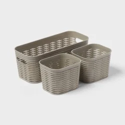 3pk Wave Assorted Decorative Basket Gray 5L Narrow 2c - Brightroom™