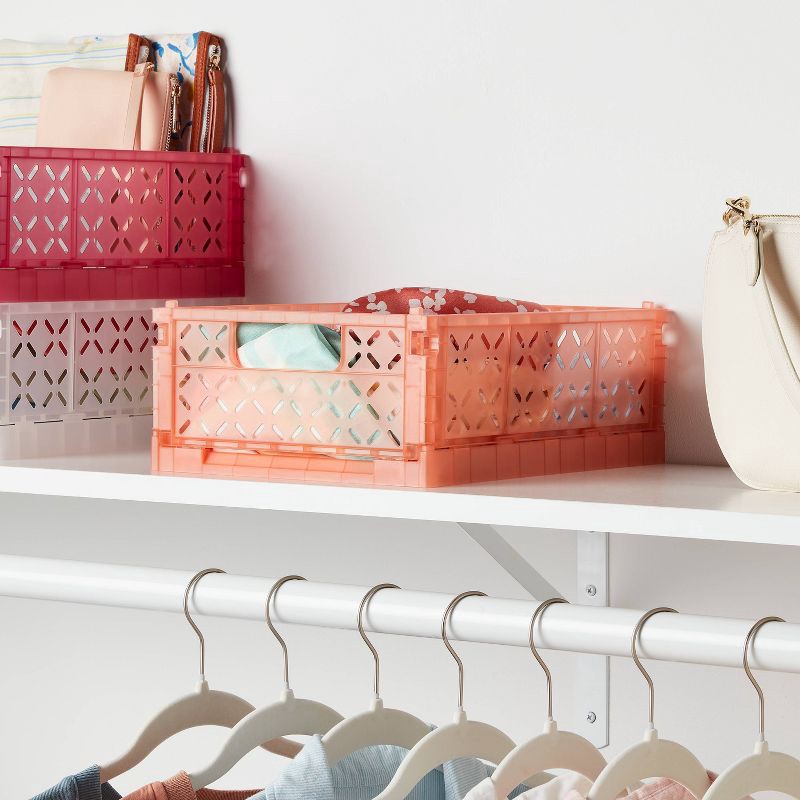 slide 2 of 3, Rectangular Plastic Foldable Medium Crate Orange - Brightroom™, 1 ct