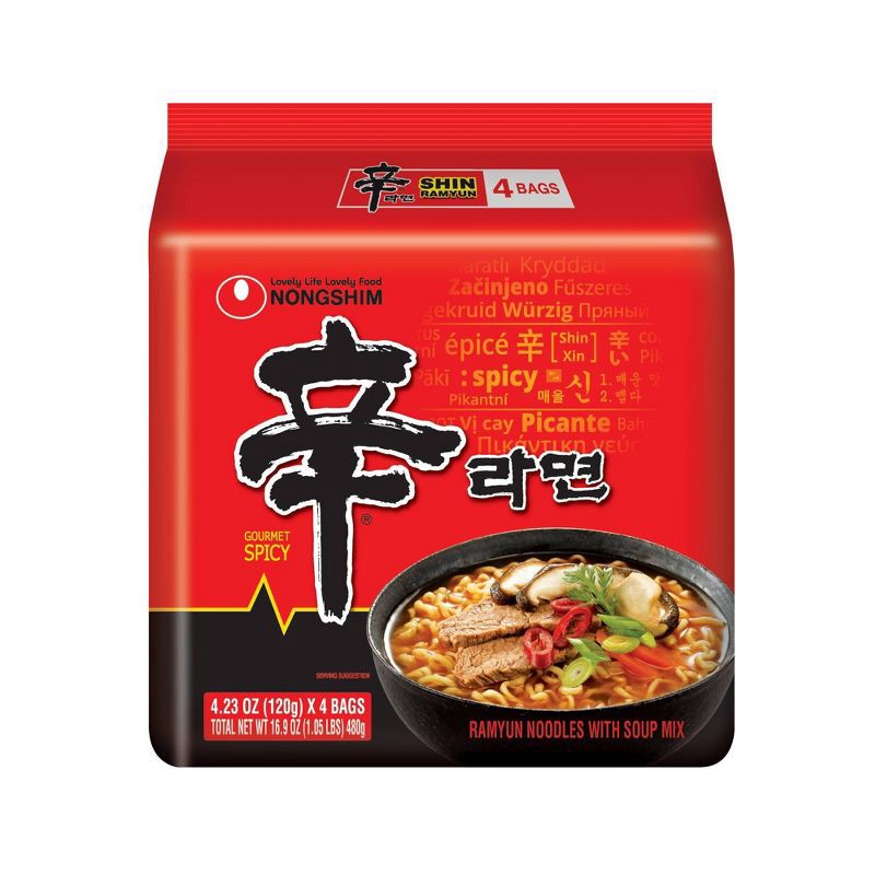 slide 1 of 3, NongShim Spicy Shin Ramyun Soup - 16.9oz/4ct, 4 ct; 16.9 oz
