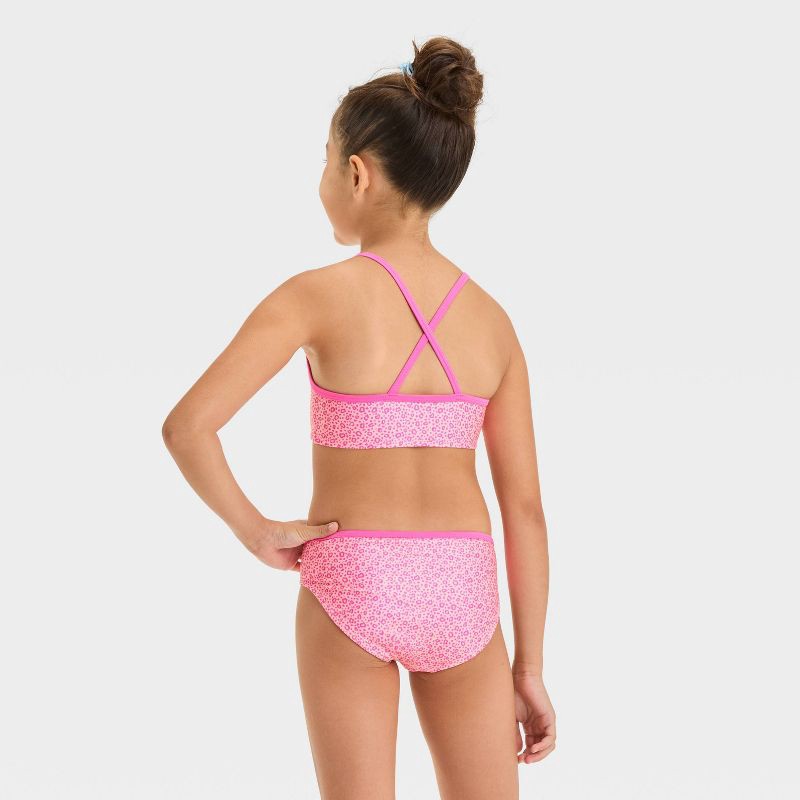 slide 2 of 3, Girls' Leopard Spot Bikini Set - Cat & Jack™ Pink S: UPF 50+, Recycled Polyester, Medium Coverage, 1 ct