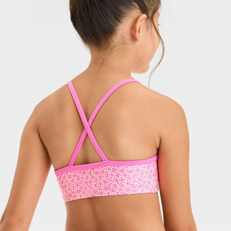 slide 3 of 3, Girls' Leopard Spot Bikini Set - Cat & Jack™ Pink S: UPF 50+, Recycled Polyester, Medium Coverage, 1 ct