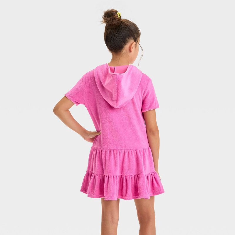 slide 2 of 3, Girls' Solid Short Sleeve Cover Up Dress - Cat & Jack™ Pink XL: Cotton Blend, Recycled Polyester, UPF 50+, Loop Terry, 1 ct