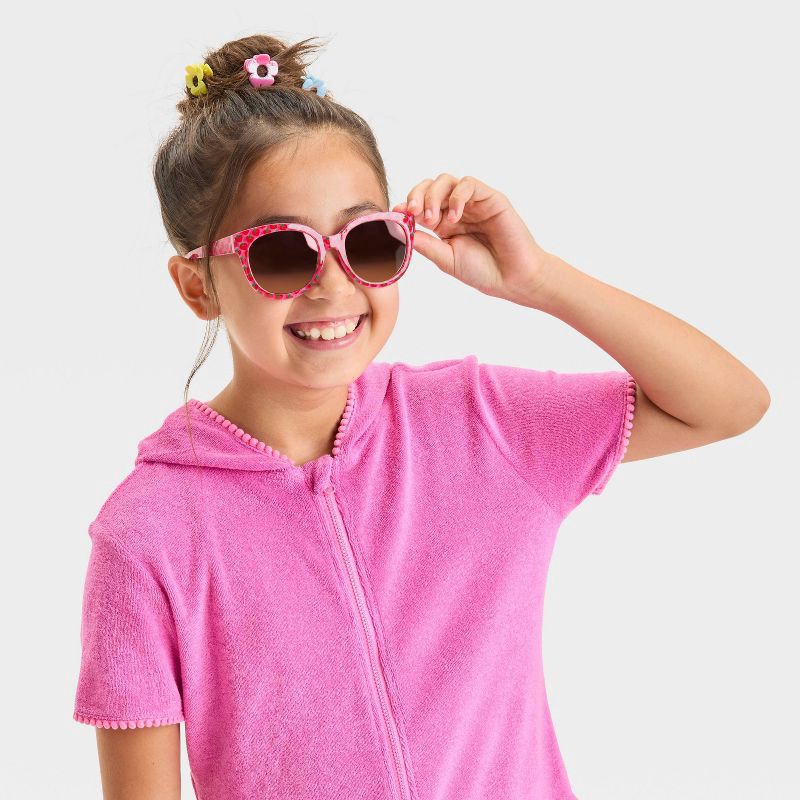 slide 3 of 3, Girls' Solid Short Sleeve Cover Up Dress - Cat & Jack™ Pink XL: Cotton Blend, Recycled Polyester, UPF 50+, Loop Terry, 1 ct
