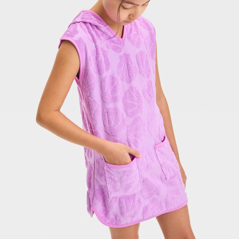 slide 3 of 3, Girls' Solid Cover Up Dress - Cat & Jack™ Purple S: Front Pocket, Loop Terry, 1 ct