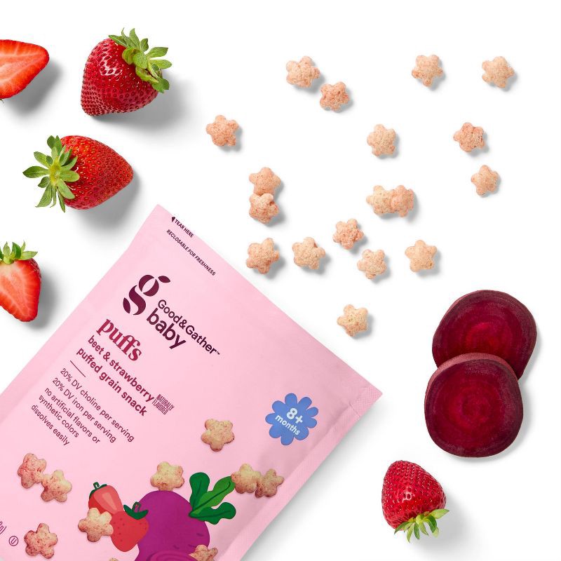 slide 3 of 4, Puffs Beet & Strawberry Baby Snacks - 1.48oz - Good & Gather™, 1.48 oz