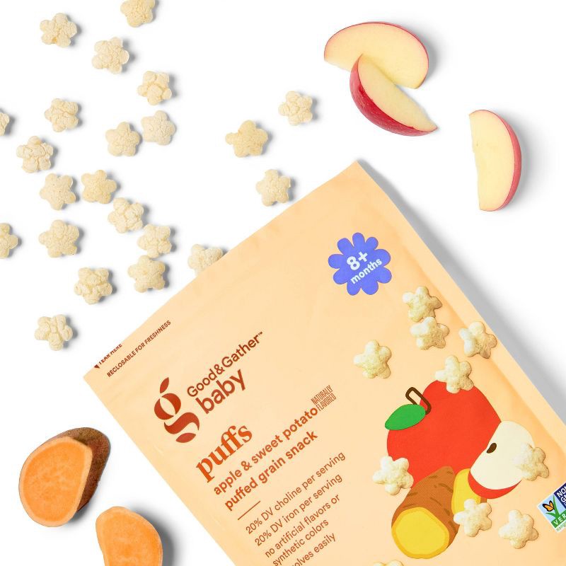 slide 3 of 4, Puffs Apple & Sweet Potato Baby Food - 1.48oz - Good & Gather™, 1.48 oz