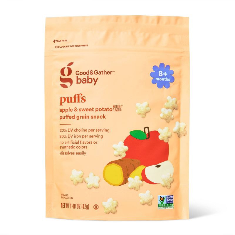 slide 1 of 4, Puffs Apple & Sweet Potato Baby Food - 1.48oz - Good & Gather™, 1.48 oz