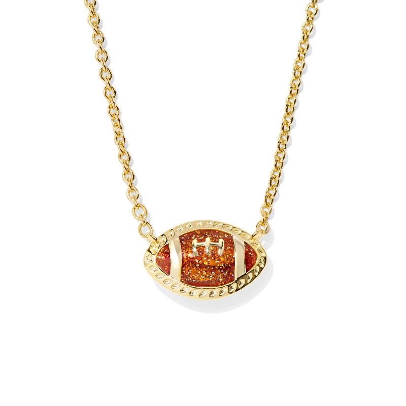 slide 2 of 3, Kendra Scott Enamel Football Pendant Necklace - Gold/Brown: 14K Gold Over Brass, Lobster Claw Clasp, 19" Length, 1 ct