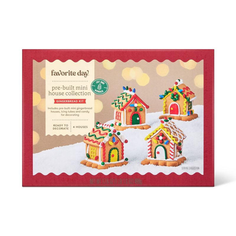 slide 1 of 4, Christmas Pre-Built Mini Gingerbread House with Decorations & Icing Pens - 17.6oz/4pk - Favorite Day™, 17.6 oz, 4 ct