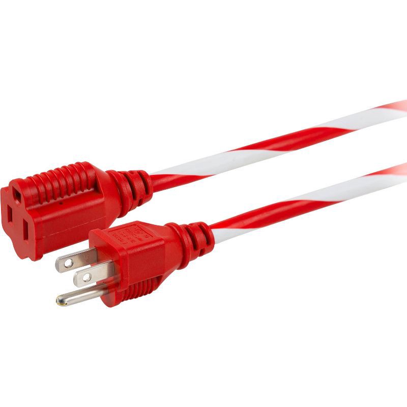 slide 2 of 6, General Electric GE 30' 1-Outlet Grounded Outdoor Candy Cane Extension Cord Red-White, 1 ct