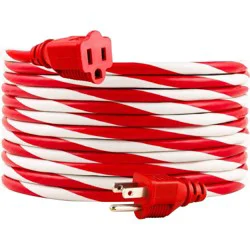 General Electric GE 30' 1-Outlet Grounded Outdoor Candy Cane Extension Cord Red-White