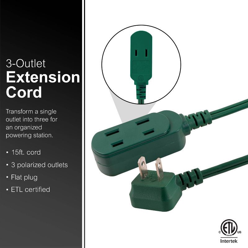 slide 2 of 6, General Electric GE 3-Outlet Polarized Extension Cord 15' Indoor Green, 1 ct